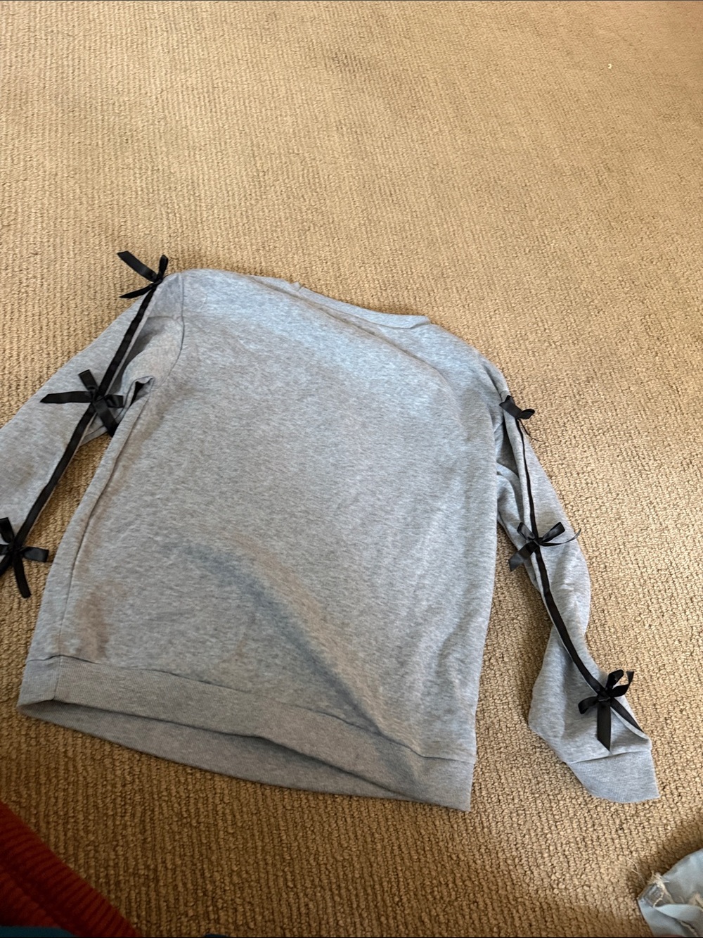 Gray Sweatshirt with Black Bow Trim